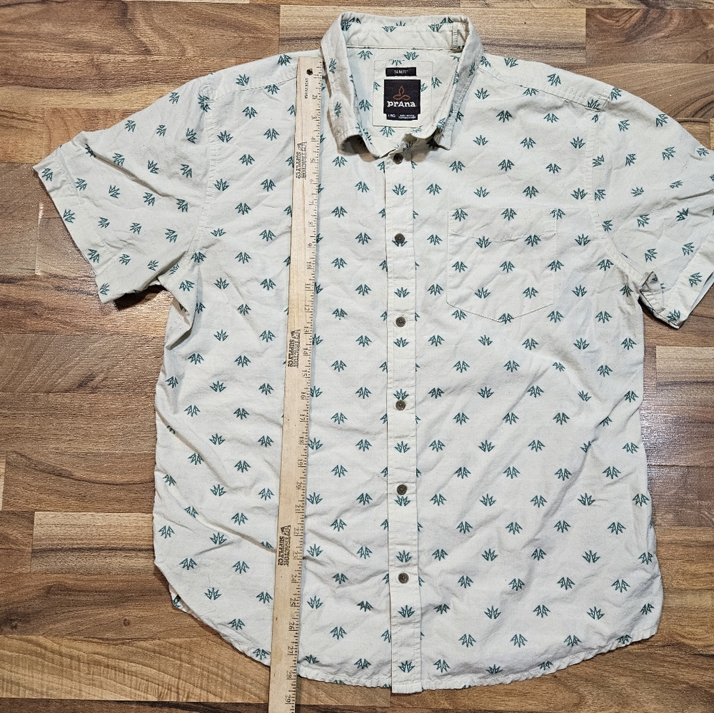 prAna Men’s Large Slim Fit Organic Cotton Blend Shirt Short Sleeve Casual - Picture 5 of 8